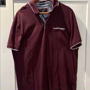 Ted Baker London Burgundy Polo with Striped Accents